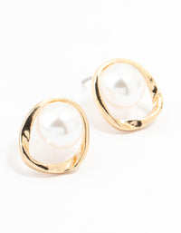 Gold Pearl Twisted Ring Stud Earrings - link has visual effect only