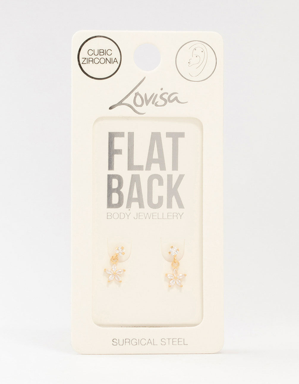 Gold Plated Surgical Steel Flower Drop Flat Backs 2-Pack