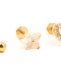 Gold Plated Surgical Steel Heart and Flower Flat Backs 3-Pack - link has visual effect only