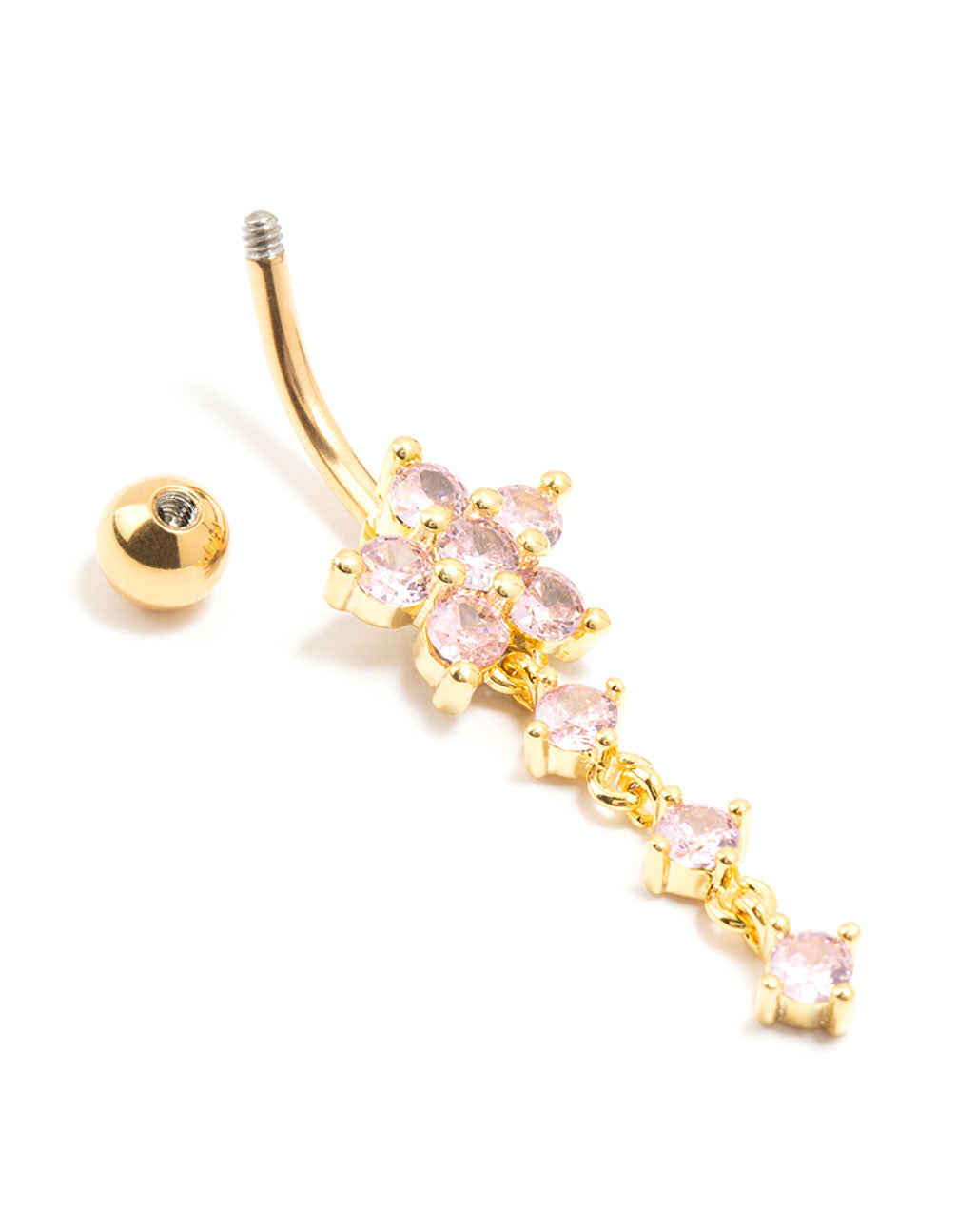 Gold Plated Surgical Steel Round Flower Drop Belly Bar