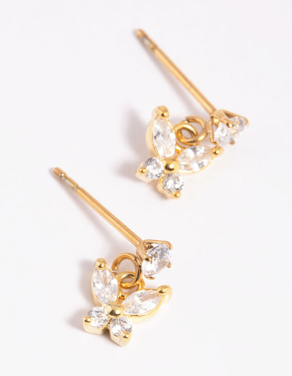 Gold Plated Surgical Steel Butterfly Stud Drop Earrings