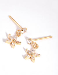 Gold Plated Surgical Steel Cubic Zirconia Flower Drop Stud Earrings - link has visual effect only