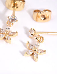 Gold Plated Surgical Steel Cubic Zirconia Flower Drop Stud Earrings - link has visual effect only