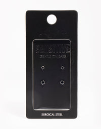 Surgical Steel Graduating Black Cubic Zirconia Stud Earrings 2-Pack - link has visual effect only