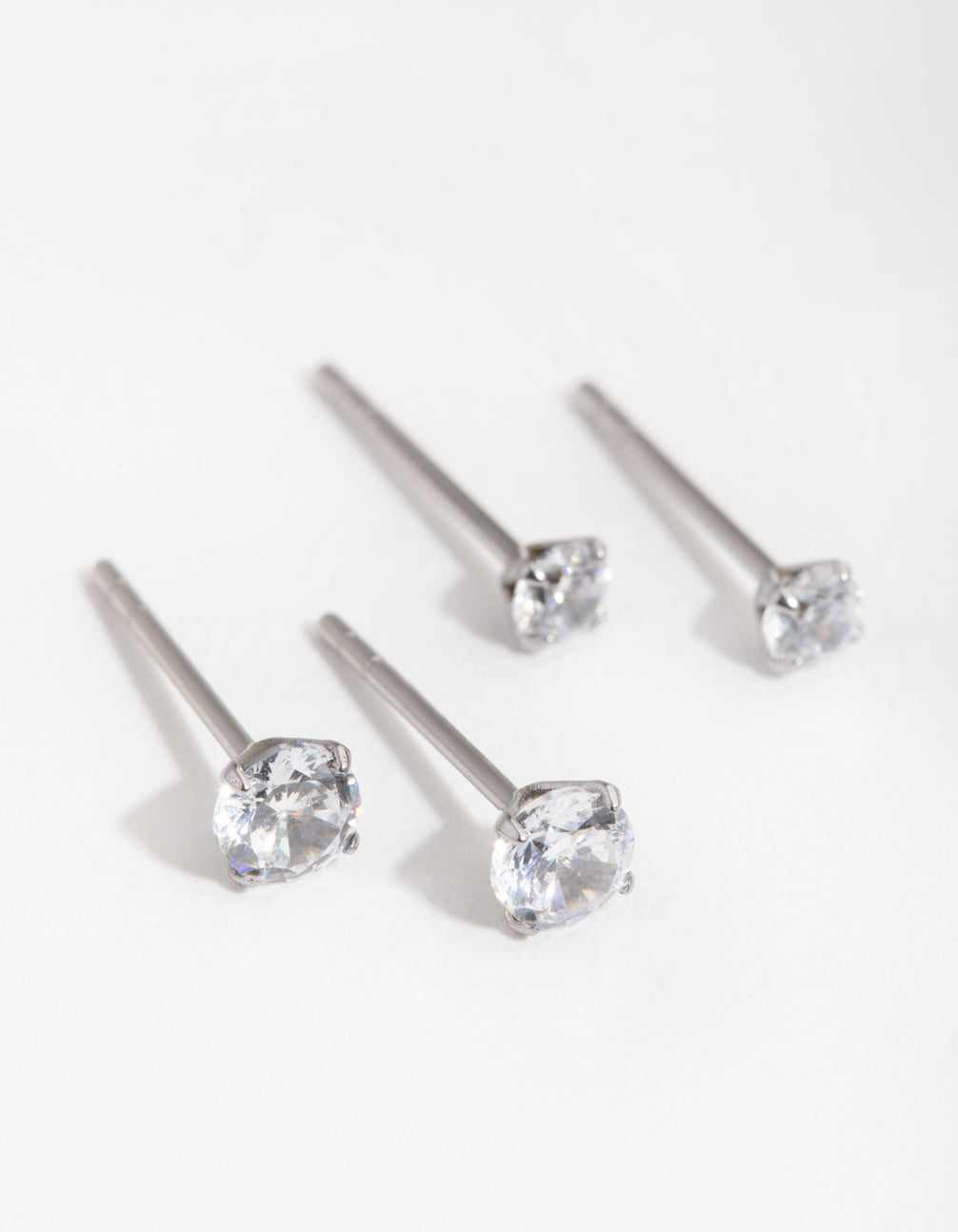 Surgical Steel Graduating Cubic Zirconia Stud Earrings 2-Pack