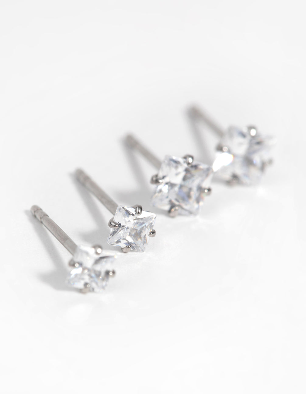 Surgical Steel Square Diamante Stud Earrings 2-Pack