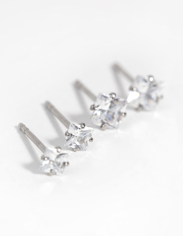 Surgical Steel Square Diamante Stud Earrings 2-Pack
