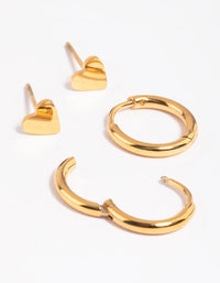 Gold Plated Surgical Steel Heart & Huggie Hoop Earrings 2-Pack - link has visual effect only