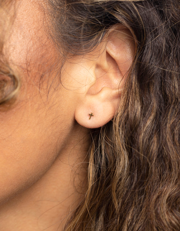 Gold Plated Surgical Steel Small Cross Stud Earrings