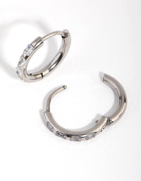 Surgical Steel Diamante Huggie Hoop Earrings - link has visual effect only