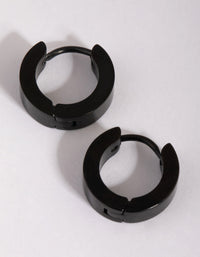 Black Coated Surgical Steel Wide Huggie Earrings - link has visual effect only