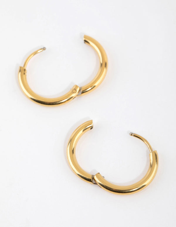 Gold Plated Surgical Steel Medium Polished Hoop Earrings