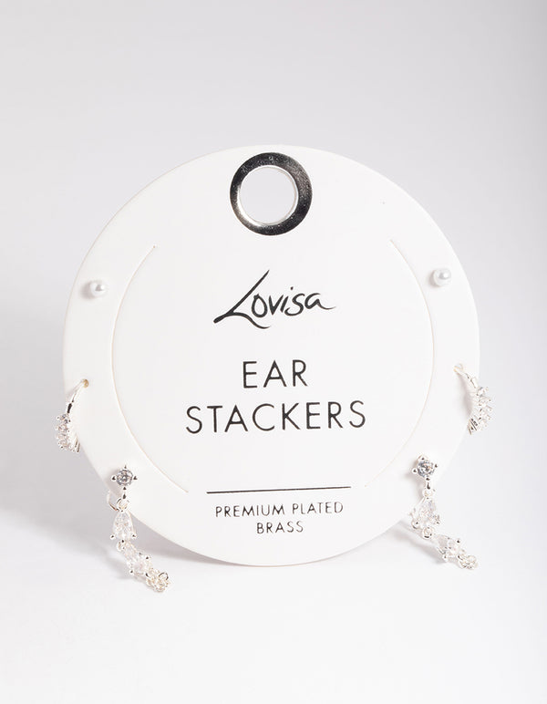 Silver Plated Cubic Zirconia Pear Chain Earrings 6-Pack