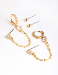 Gold Plated Cubic Zirconia Pave Huggie Chain Earrings 6-Pack - link has visual effect only