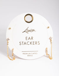 Gold Plated Cubic Zirconia Pave Huggie Chain Earrings 6-Pack - link has visual effect only