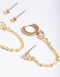 Gold Plated Cubic Zirconia Pave Huggie Chain Earrings 6-Pack - link has visual effect only