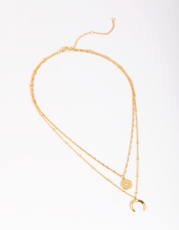 Gold Plated Celestial & Horn Layered Necklace
