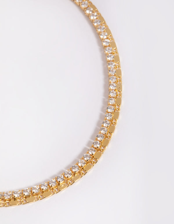 Gold Plated Cubic Zirconia Cupchain Tennis Anklet