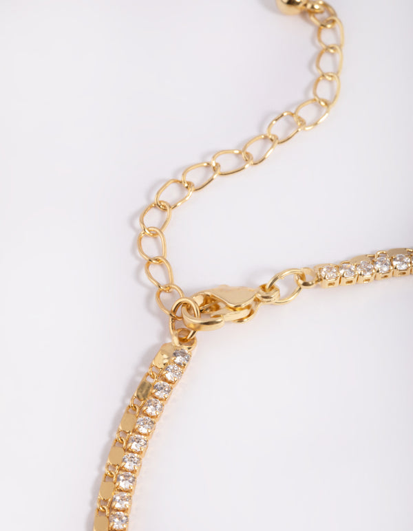 Gold Plated Cubic Zirconia Cupchain Tennis Anklet
