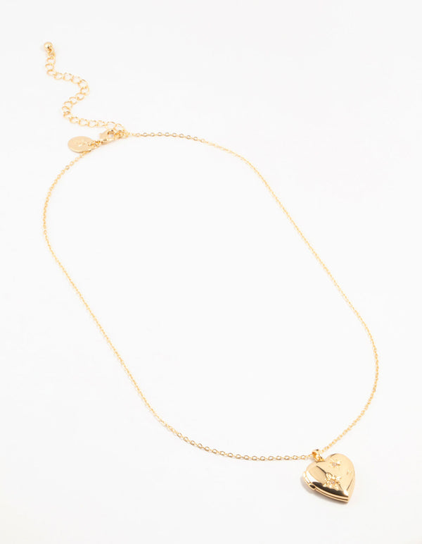Gold Plated Diamante Celestial Heart Locket Necklace