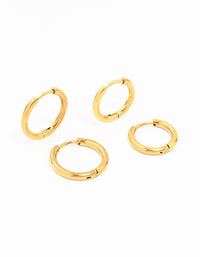 Waterproof Gold Plated  Stainless Steel Small Hoop Earrings 2-Pack - link has visual effect only