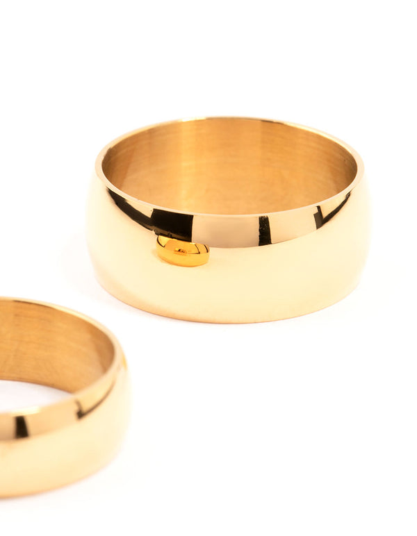 Waterproof Gold Plated Stainless Steel Stacking Rings 2-Pack