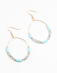 Gold & Blue Beaded & Disc Hoop Drop Earrings - link has visual effect only