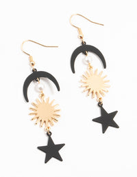 Gold & Black Crescent & Star Pearl Drop Earrings - link has visual effect only