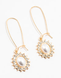 Gold Pearl & Flower Fishook Hoop Earrings - link has visual effect only