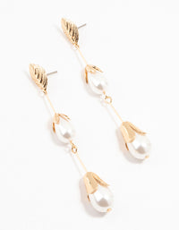 Gold Leaf Triple Pearl Drop Earrings - link has visual effect only