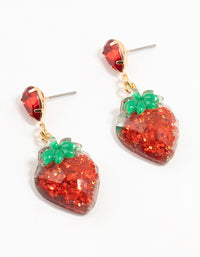 Red Acrylic Diamante Strawberry Drop Earrings - link has visual effect only