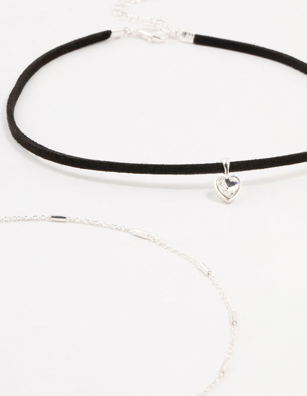 Silver Rope Heart Cupchain Chokers 3-Pack
