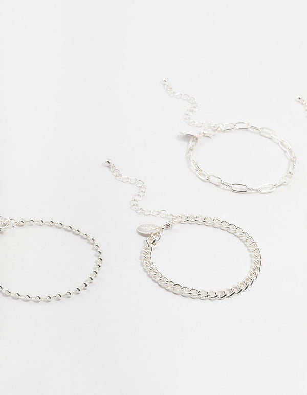 Silver Figaro & Ball Bracelets 5-Pack