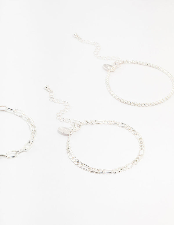 Silver Figaro & Ball Bracelets 5-Pack