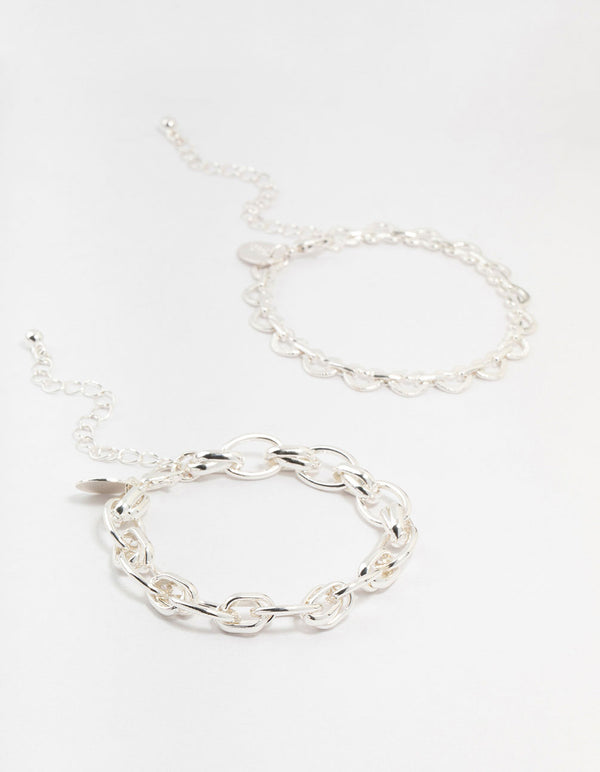 Silver Heart & Ball Chain Bracelets 4-Pack