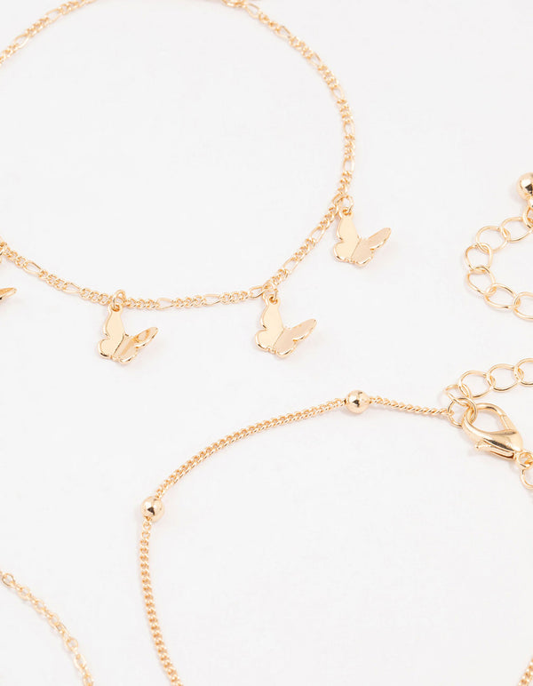 Gold Butterfly Drop Bracelets 4-Pack