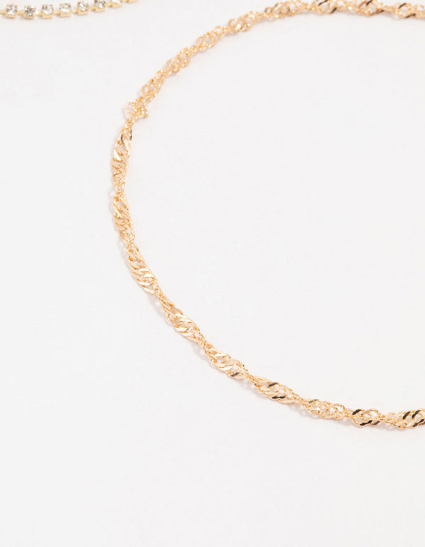 Gold Twisted Cupchain Anklets 3-Pack