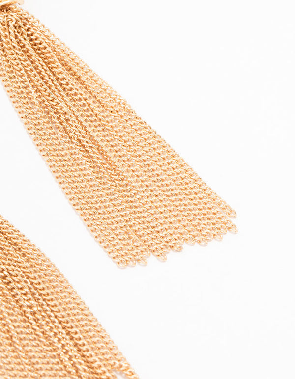 Gold Knit Tassel Drop Earrings