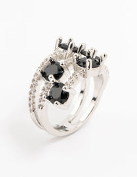 Silver Black 3 Row Round Cubic Zirconia Ring - link has visual effect only