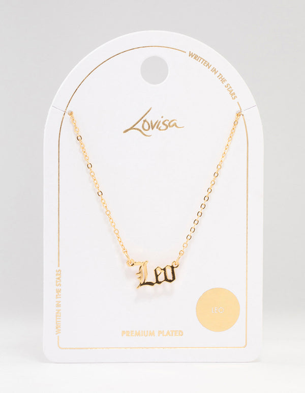 Gold Plated Leo Gothic Script Necklace