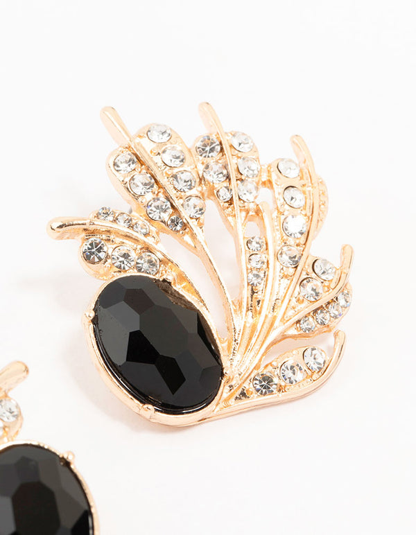 Gold & Black Ant Leaf Stud Earrings