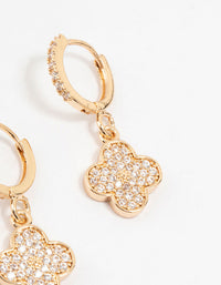 Gold Cubic Zirconia Clover Huggie Earrings - link has visual effect only
