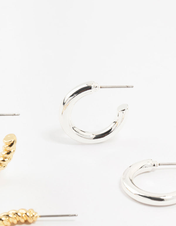 Mixed Metals Twisted & Plain Hoop Earrings 3-Pack