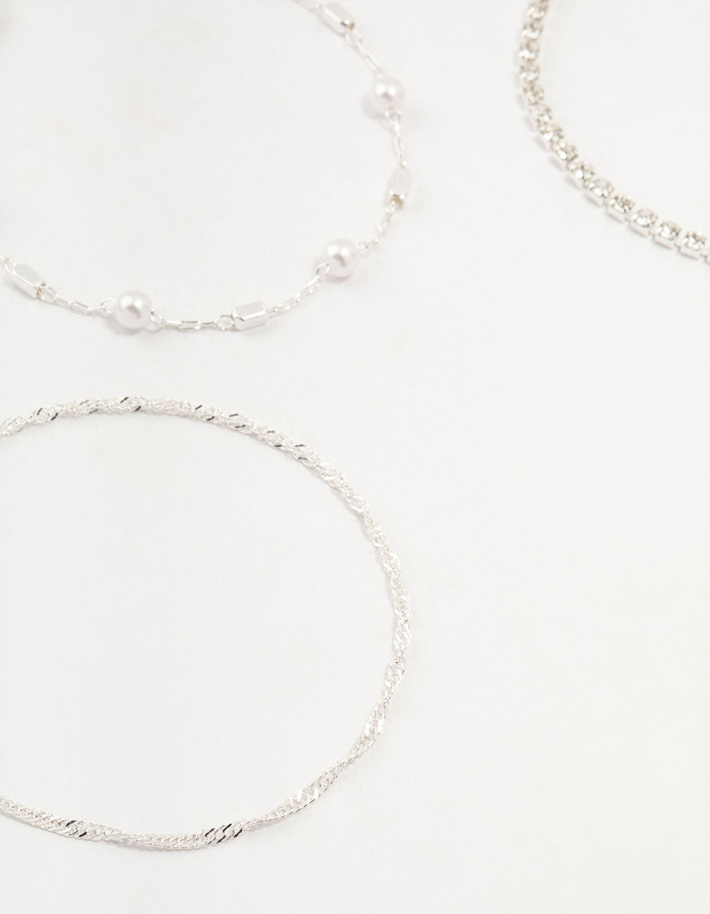 Silver Dainty Pearl Bracelets & Anklets Set