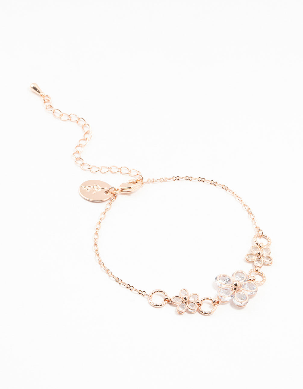 Rose Gold Plated Large Cubic Zirconia Flower Station Bracelet