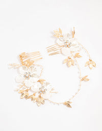 Gold Pearlised Flower Trio Draped Comb Head Piece - link has visual effect only