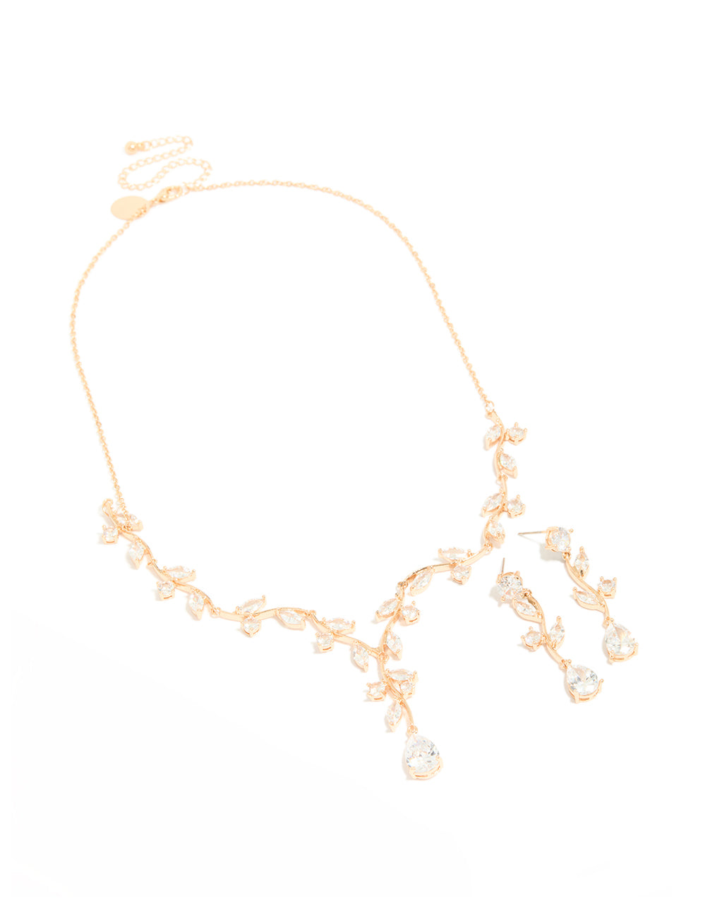 Gold Creeping Crystal Vine Necklace & Earrings Set