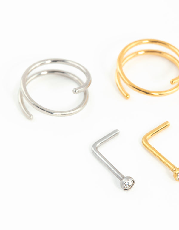 Mixed Metals Nose Stud & Spiral 4-Pack