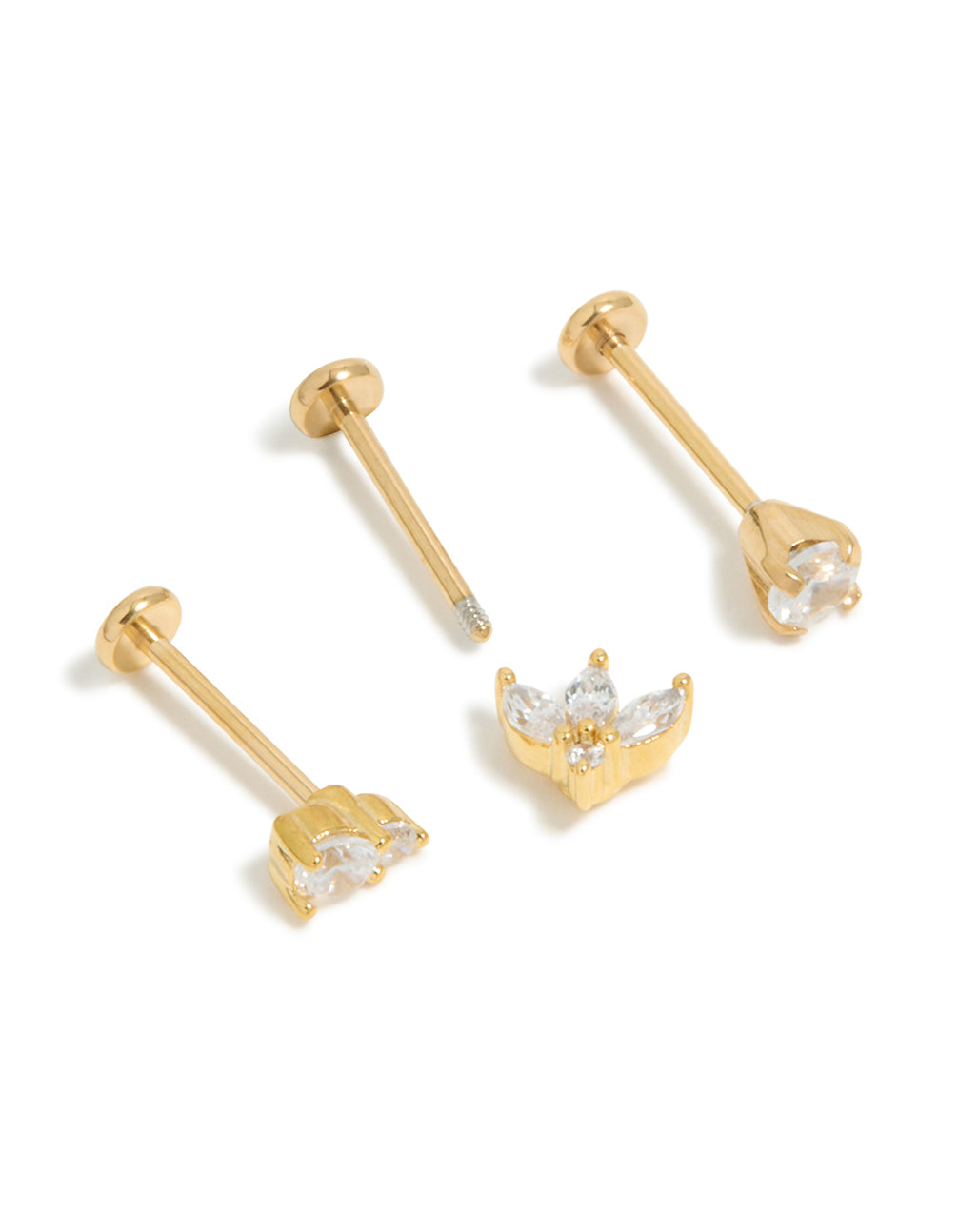 Gold Plated Surgical Steel Double Cubic Zirconia Flat Backs 3-Pack