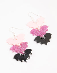 Acrylic Pink & Black Glitter Bat Drop Earrings - link has visual effect only